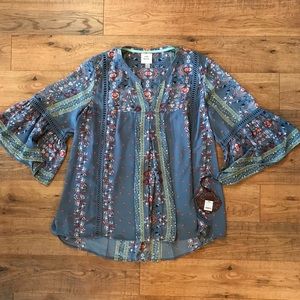 Beautiful Print Bohemian Top with Crochet Accent